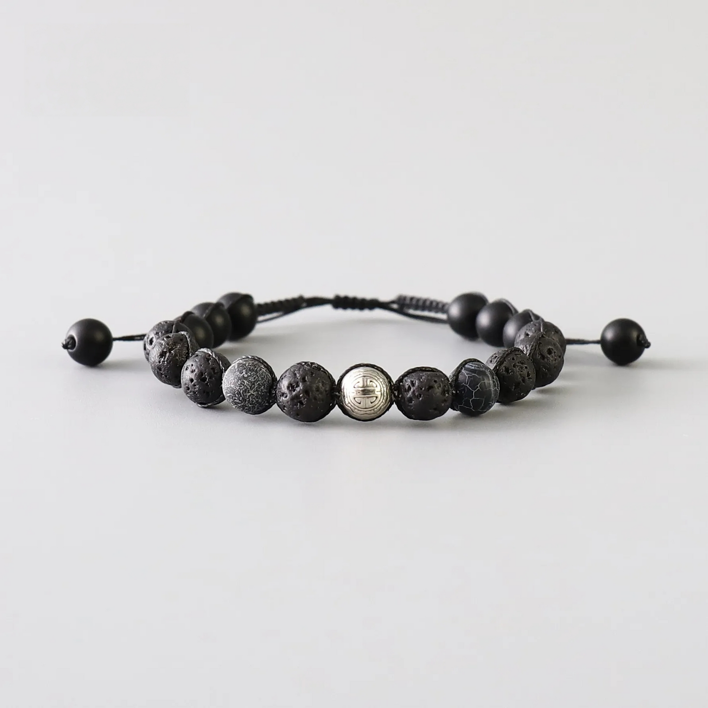 Handmade Tibetan Blessed Black Onyx for "Protection & Inner Strength" with Om Mani Padme Hum Charm