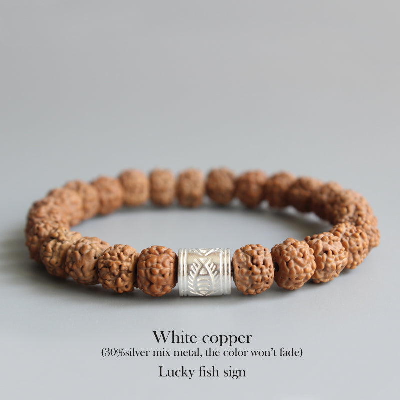 Buddhist Handcrafted Nature Sandalwood Veneration Prayer Bracelet (Organic Rudraksha Seeds)