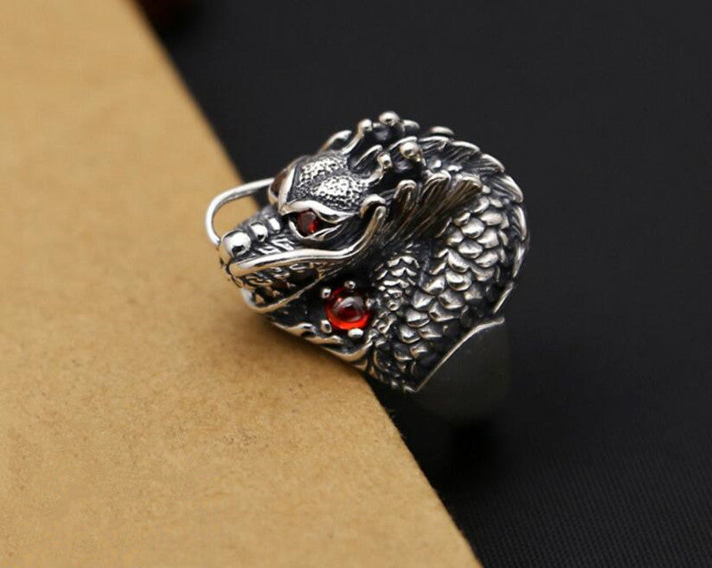 Ancient Dragon Ring of Protection (For Men) (Silver)