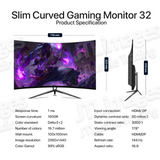 Surface Curved Gaming Monitor 32 Inch 144Hz by SanvWorld (with 1ms, 2k WQHD, Big Fish Screen, HDR, Free Sync, FPS/RTS dual mode, Gameplus Aim Point)
