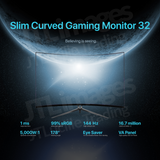 Surface Curved Gaming Monitor 32 Inch 144Hz by SanvWorld (with 1ms, 2k WQHD, Big Fish Screen, HDR, Free Sync, FPS/RTS dual mode, Gameplus Aim Point)