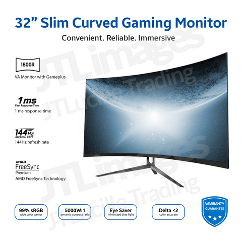 Surface Curved Gaming Monitor 32 Inch 144Hz by SanvWorld (with 1ms, 2k WQHD, Big Fish Screen, HDR, Free Sync, FPS/RTS dual mode, Gameplus Aim Point)